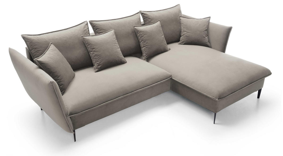 ECKSOFA Flavio mit Schlaffunktion, Bettkasten 260 cm, Rechts, Grau - Grau, Holz (167/258cm) - Emporius