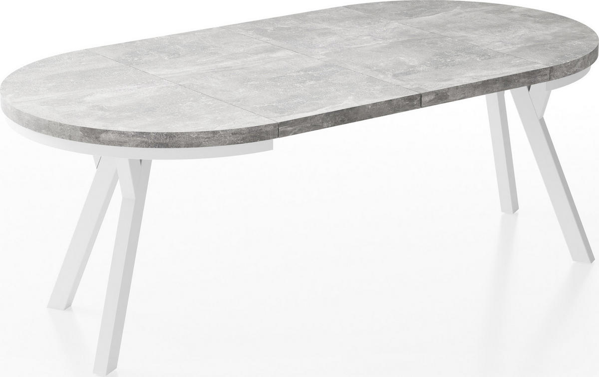 ESSTISCH Lume Weiß runder ausziehbarer, Grauer Beton 100-200/100/76 cm - Hellgrau/Weiß, Holz/Holzwerkstoff (100/100/76cm) - WFL GROUP