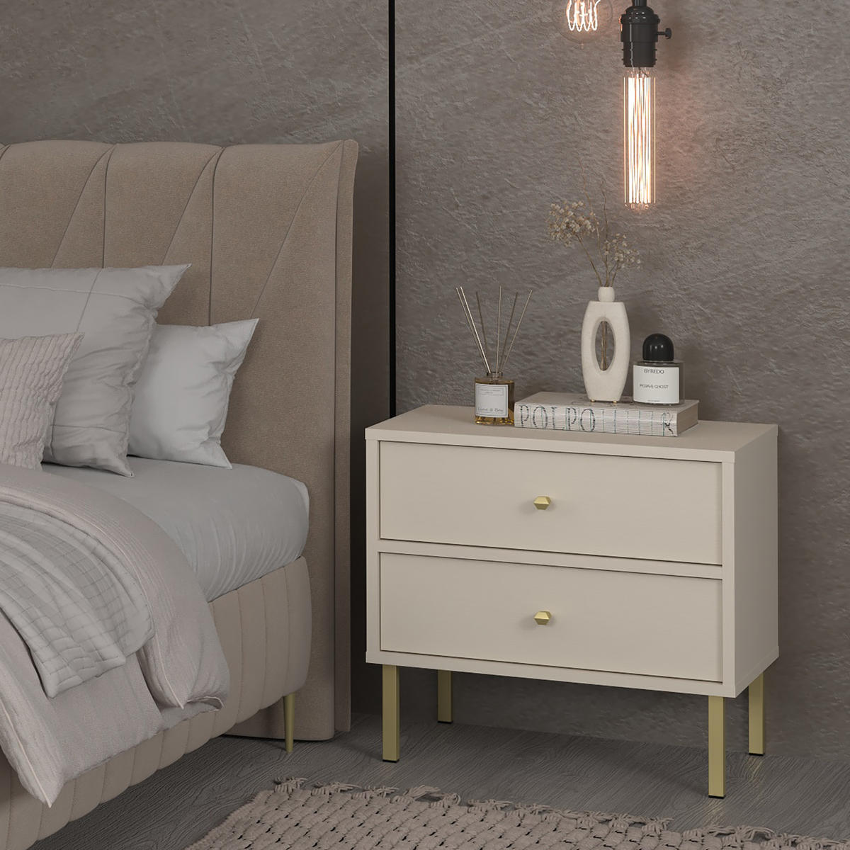 NACHTTISCH TORINO 51,8/50/40,8 cm Beige - Beige, Holzwerkstoff (51.8/50/40.8cm) - MASSENO