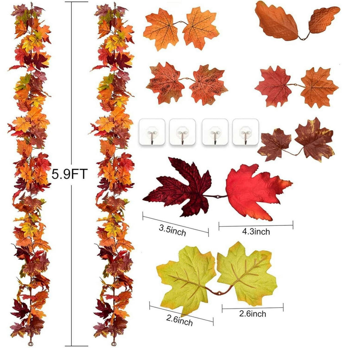 GIRLANDE 2-teiliges Set Künstliche Ahornblätter 360 cm - Multicolor, Kunststoff (21cm)