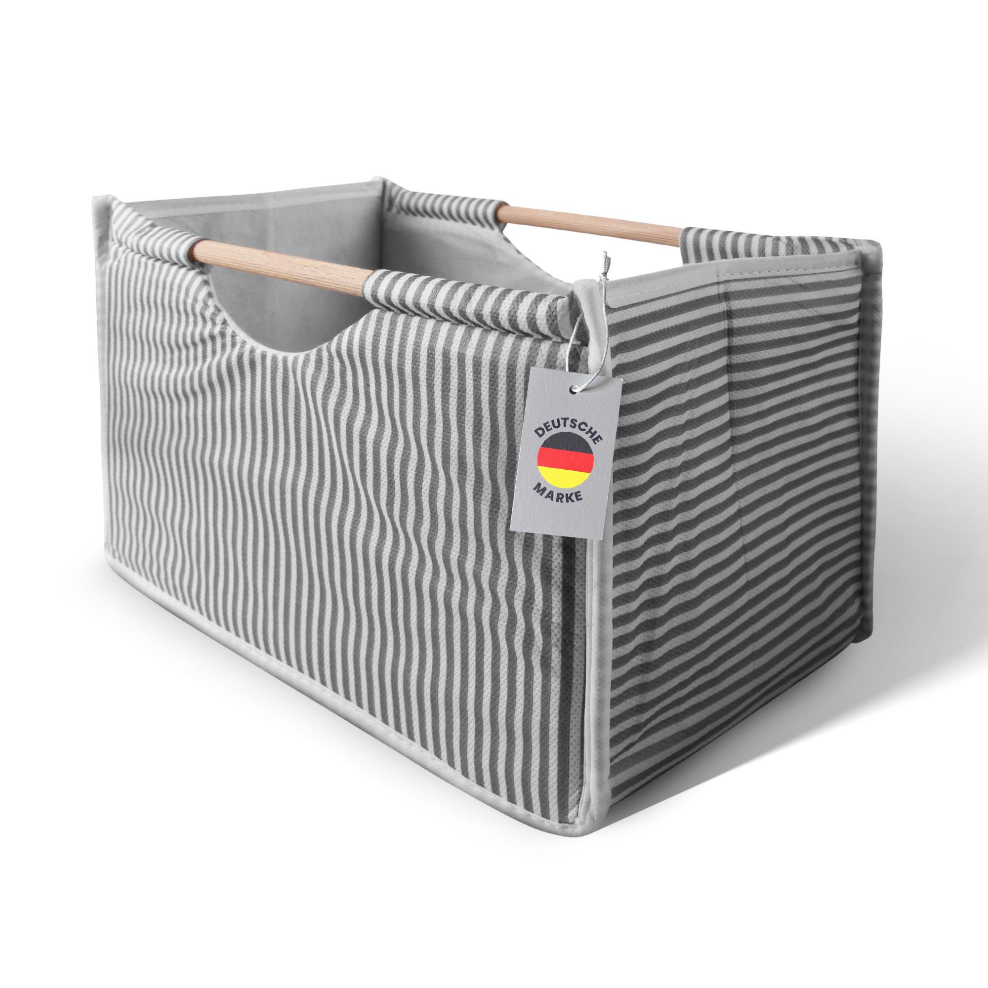 AUFBEWAHRUNGSBOX Stoff mit Holzgriffen faltbar 32x17x18 cm - Grau, Textil (17/18/32cm) - Bestlivings
