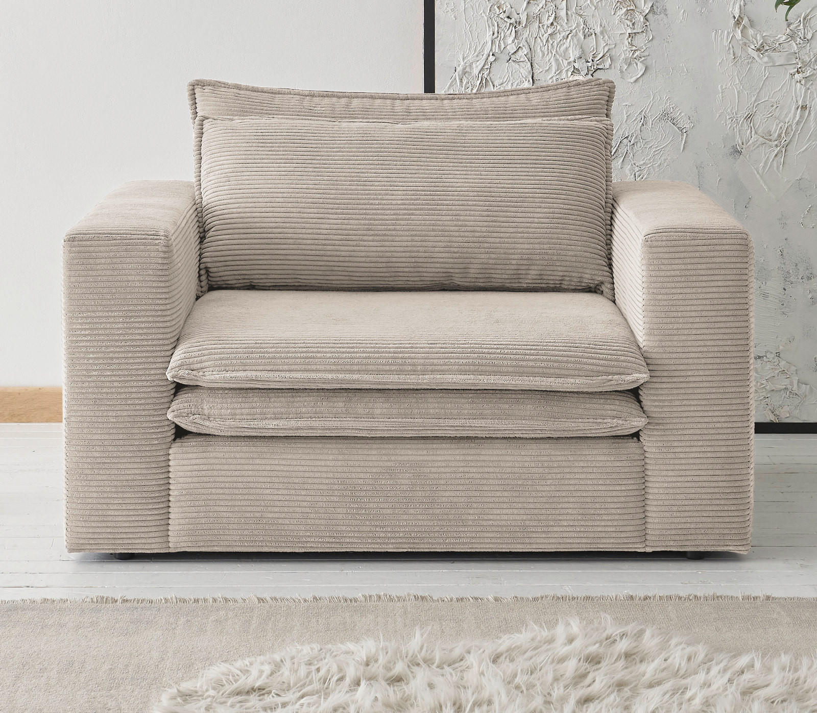 LOVESEAT beige Cord, Loungesessel 125 cm - Beige, Holz/Kunststoff (125/83/91cm) - Furn.Design