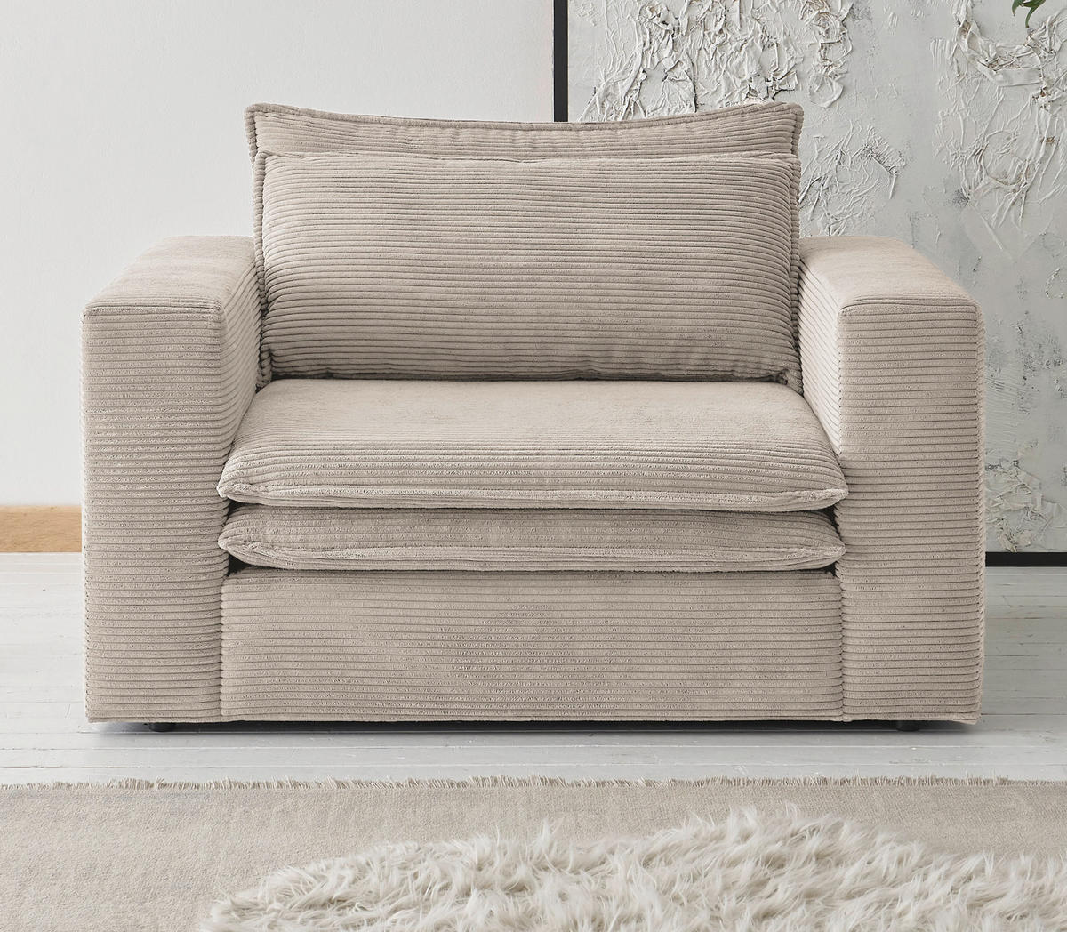LOVESEAT beige Cord, Loungesessel 125 cm - Beige, Holz/Kunststoff (125/83/91cm) - Furn.Design