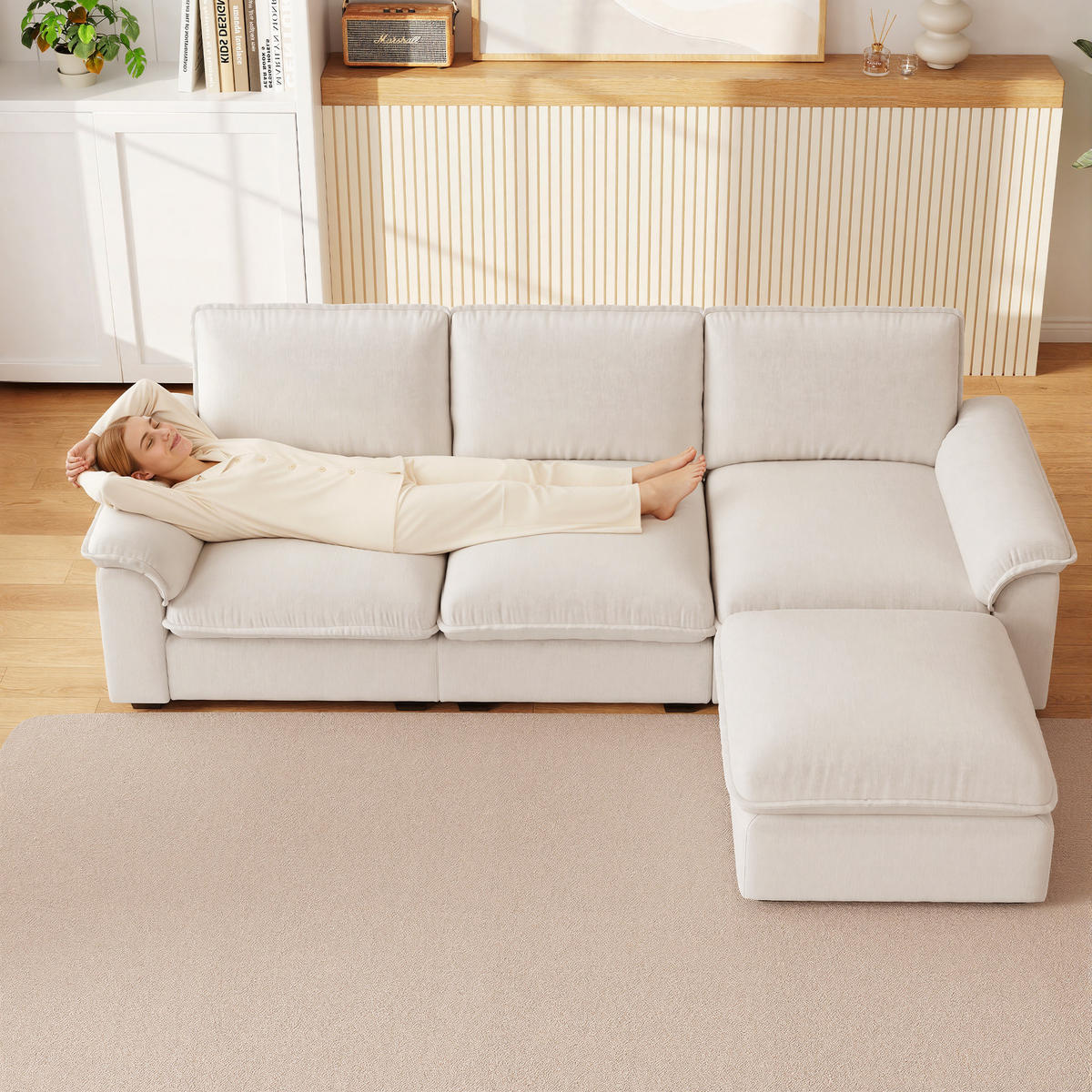 ECKSOFA 260/154/86 cm Beige mit Ottomane und Armlehnen - Beige, Textil (260/154cm) - Oxeza