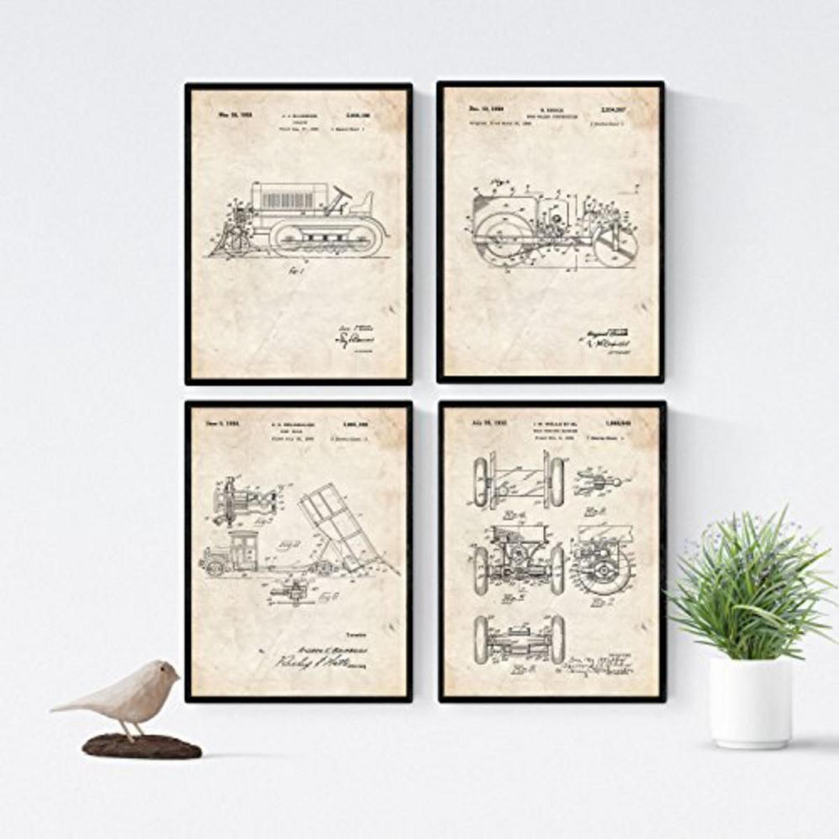 POSTER Set mit 4 Jahrgang LKWPatent A4 Schwarzer Rahmen - Schwarz, Papier (29.7/3cm) - Nacnic