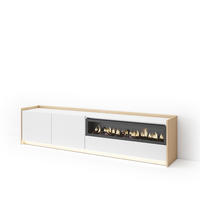 LOWBOARD, Weiß und Eiche, 207/37/50cm, Kamin mit Feuereffekt - Weiß, Holzwerkstoff (207/50/37cm) - Skraut Home
