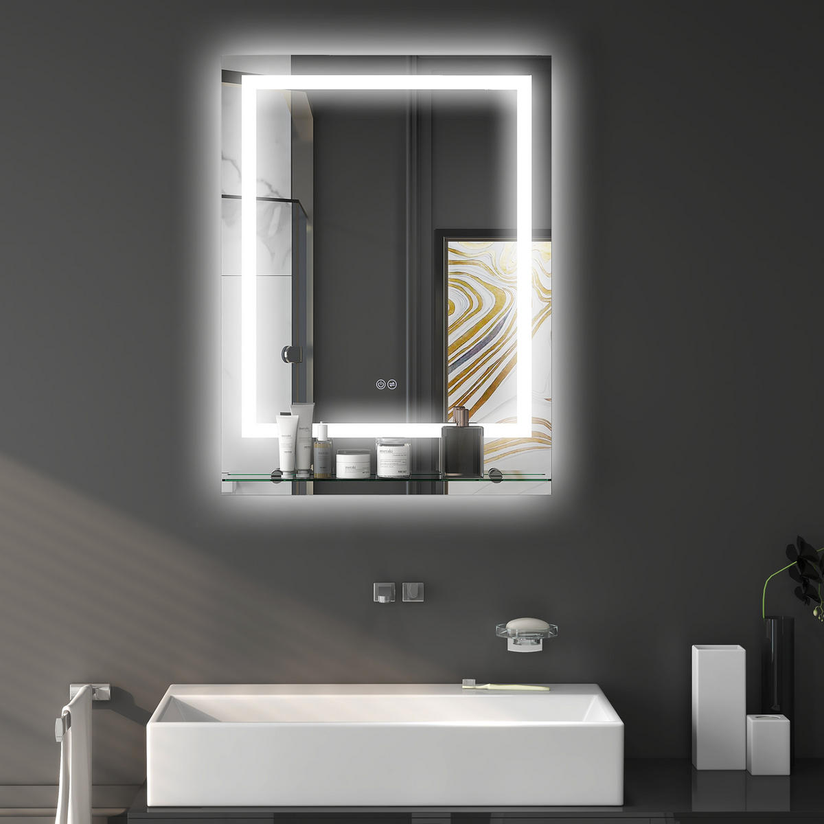 BADSPIEGEL, mit Beleuchtung, mit 3 Lichtfarben - Transparent, Glas (50/2.7/70cm) - Kleankin