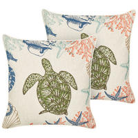 DEKOKISSEN 2er-Set Beige 45/45 cm Algae - Blau/Beige, Textil (45/45cm) - Beliani