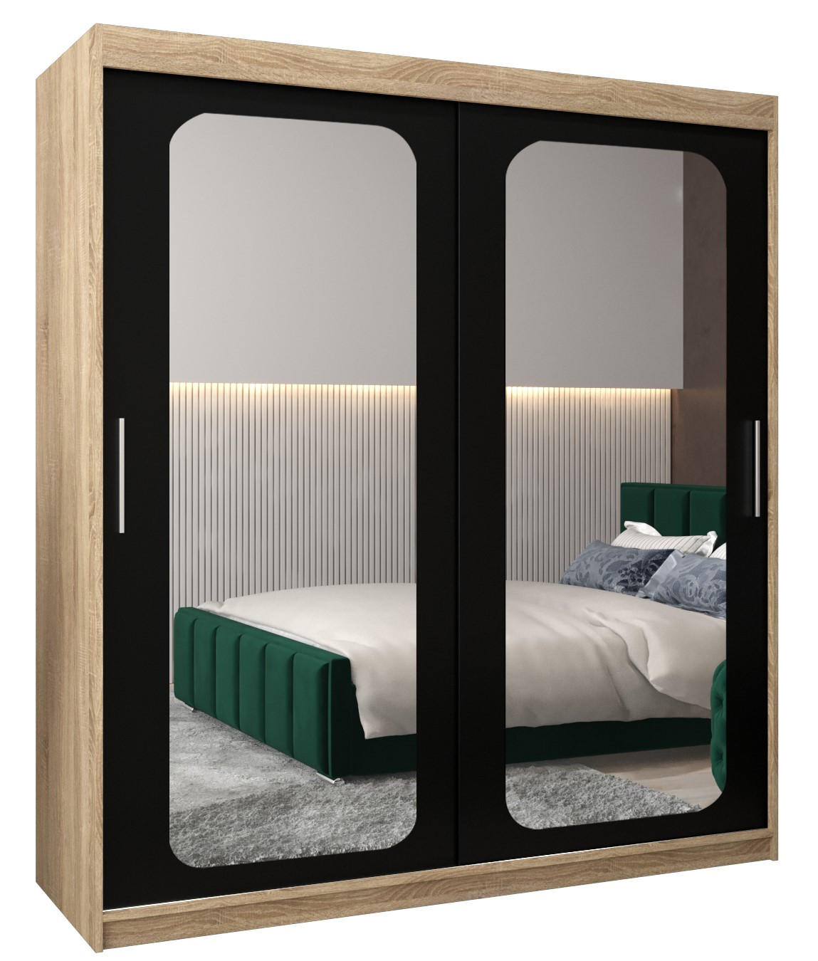 SCHWEBETÜRENSCHRANK 200/180/62 2-türig - Silberfarben/Schwarz, Holz/Kunststoff (180/200/62cm) - Abiks Möbel