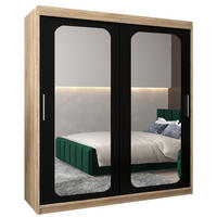SCHWEBETÜRENSCHRANK 200/180/62 2-türig - Silberfarben/Schwarz, Holz/Kunststoff (180/200/62cm) - Abiks Möbel