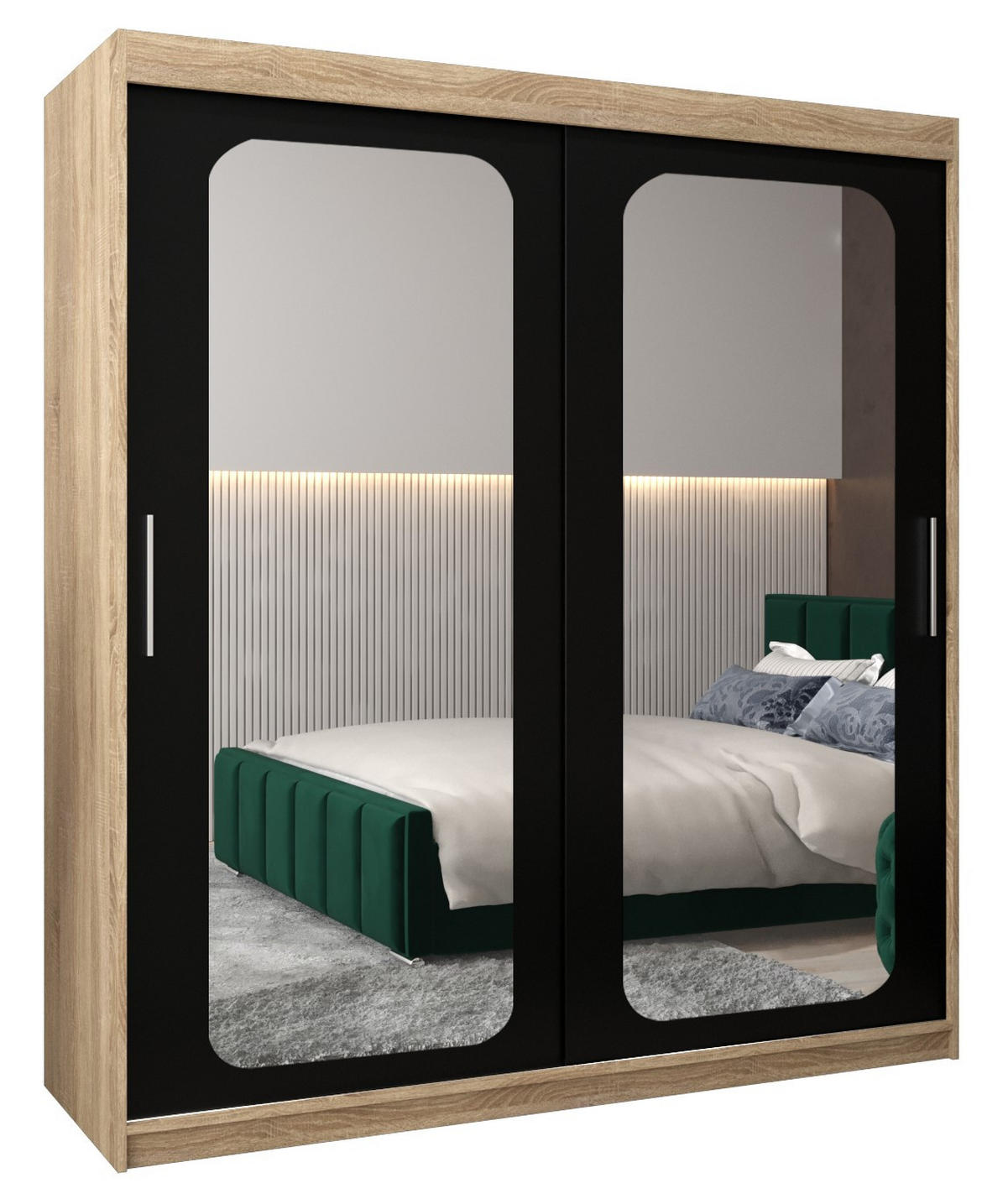 SCHWEBETÜRENSCHRANK 200/180/62 2-türig - Silberfarben/Schwarz, Holz/Kunststoff (180/200/62cm) - Abiks Möbel