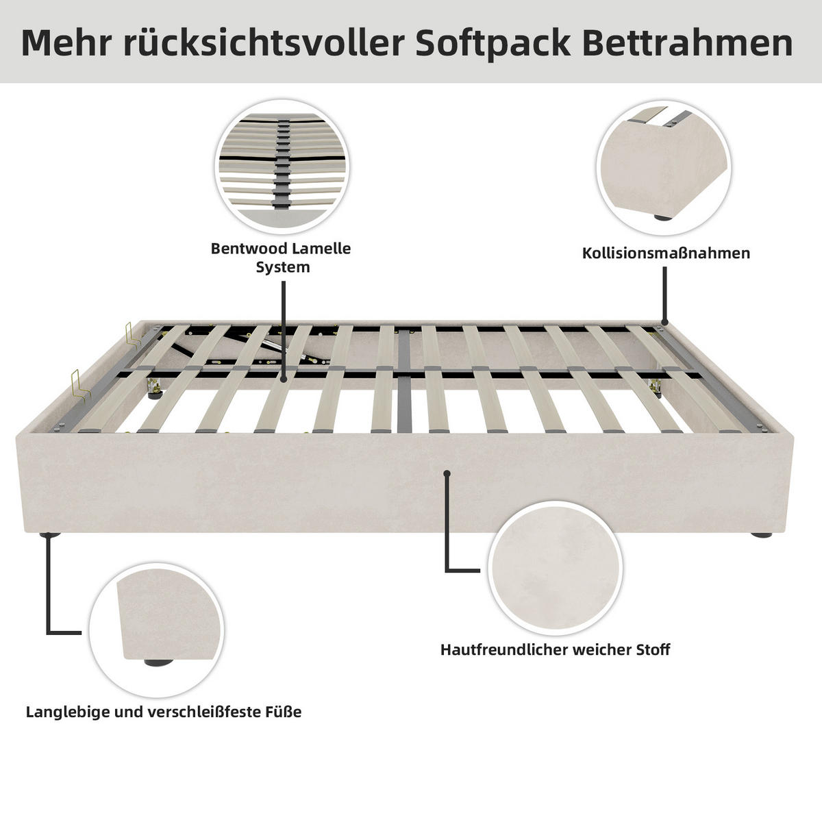 RAHMENBETT 160/200 cm in Beige - Beige, Holzwerkstoff/Textil (160/200cm) - WISHDOR
