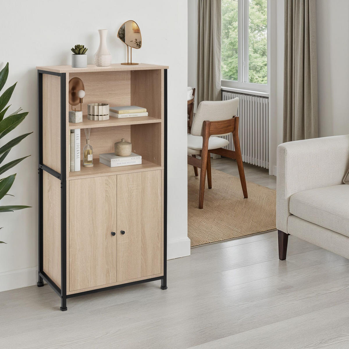 HIGHBOARD Doncaster,mit höhenverstellbaren Füßen, 60 x 38 x 125 cm,Industrial Holz hell, Eiche Sonoma - Naturfarben, Holzwerkstoff (38/125/60cm) - tectake