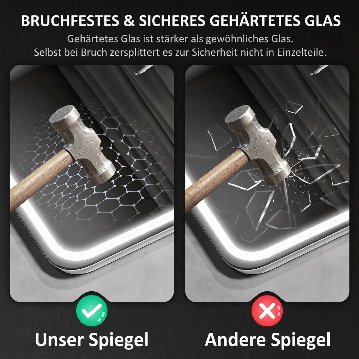 BADEZIMMERSPIEGEL Gehärtetes Glas Silber - Silberfarben, Glas (2.9/60/80cm) - HOMCOM