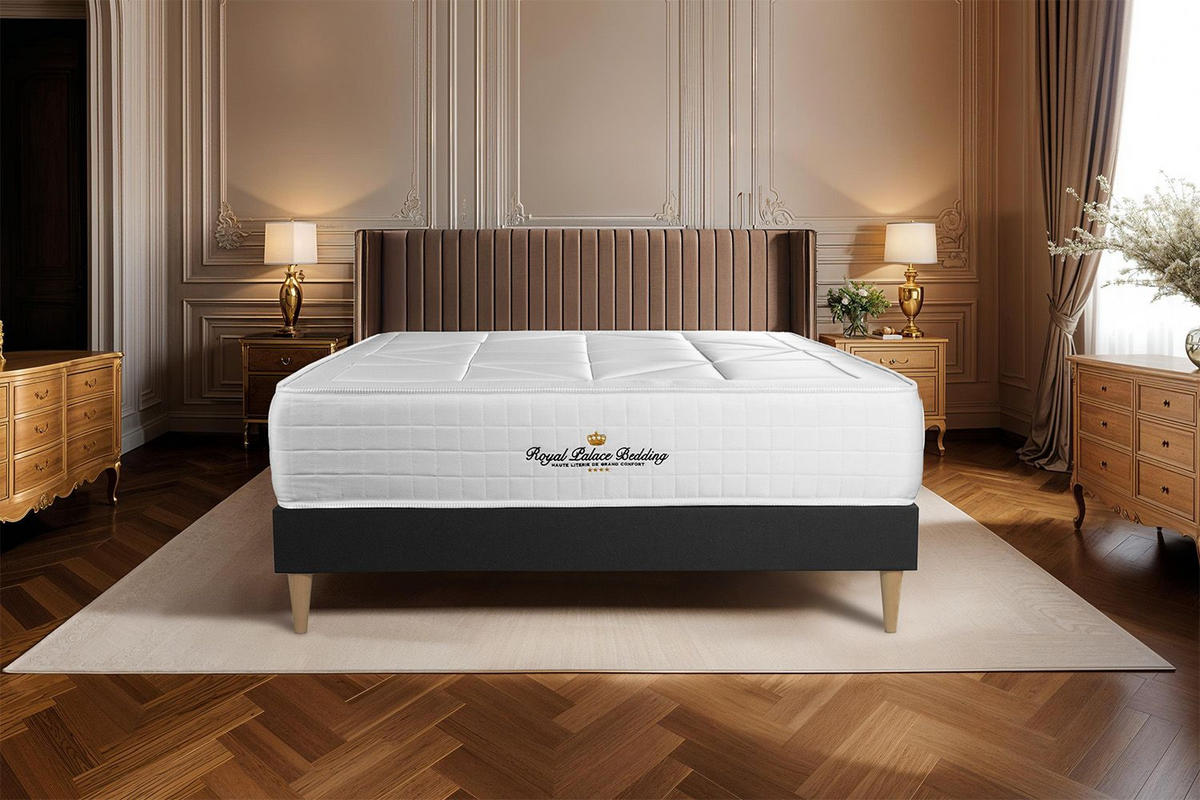 BETT Windsor Taschenfederkern und Memory-Schaum 130 x 190 cm h1 - Kit Bettgestell Schwarz - Beige/Schwarz, Holz (130/190cm) - ROYAL PALACE BEDDING