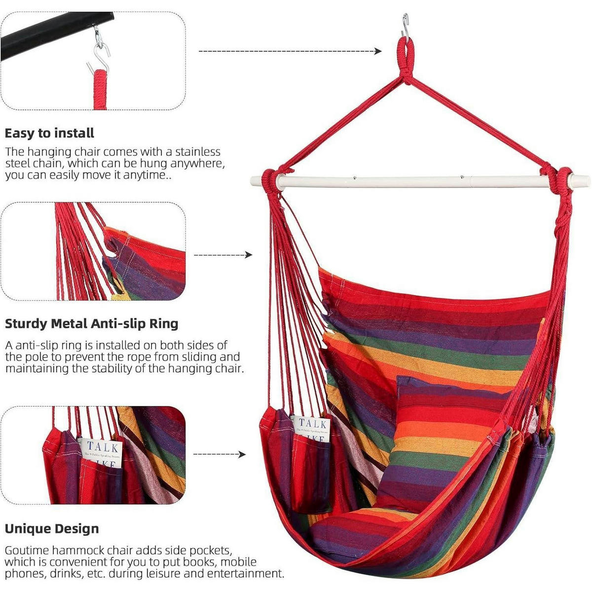HÄNGESESSEL Regenbogen mit 2 Sitzkissen - Multicolor, Textil (100/1.5/150cm)