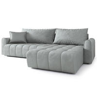 ECKSOFA FRIGA Hellgrau Velours-Stoff mit Schlaffunktion - Hellgrau, Holz (283/185cm) - MASSENO