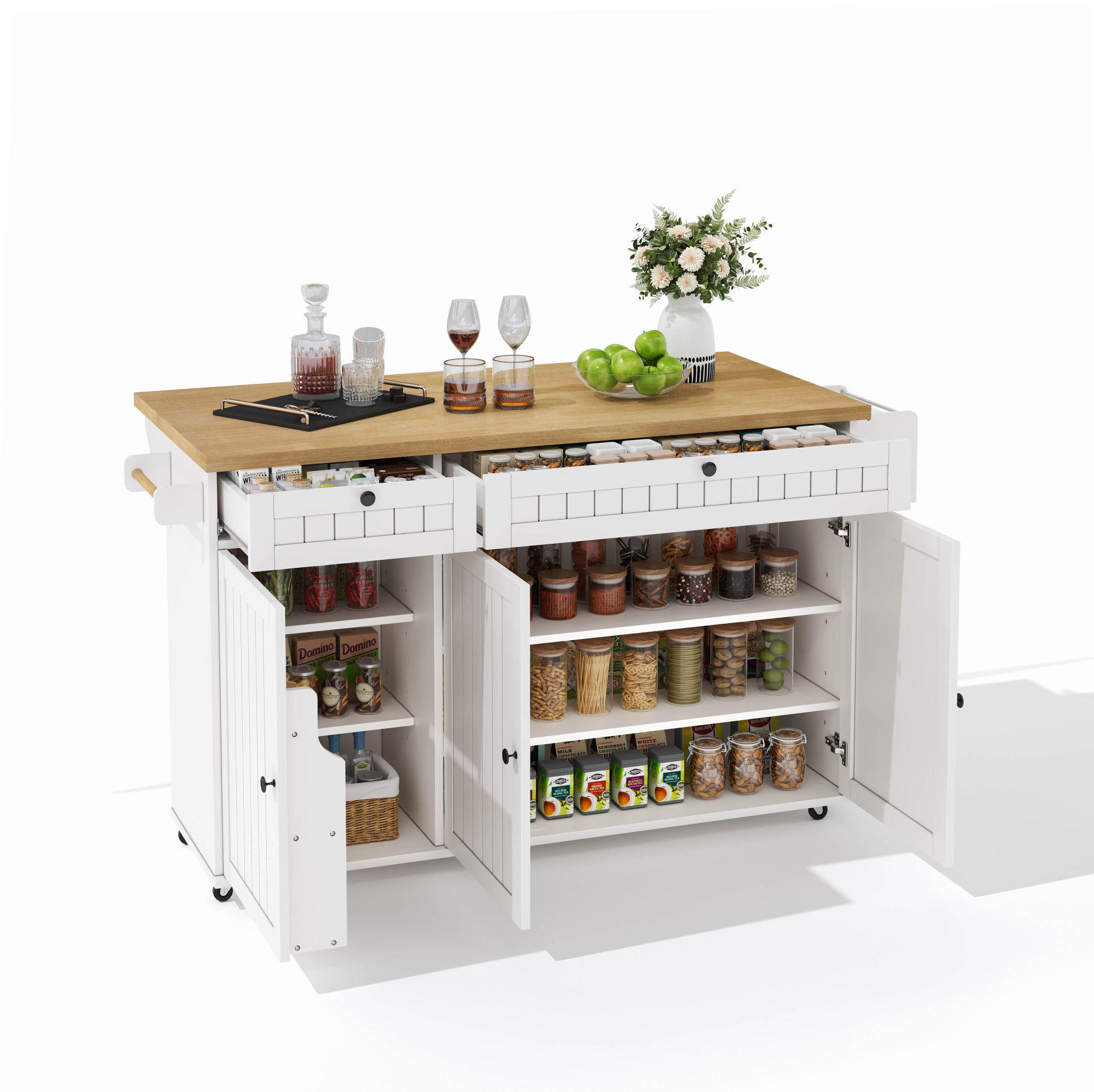 KÜCHENINSEL 137/45/89,5 cm aus MDF mit klappbarer Arbeitsplatte Natur/Weiß - Naturfarben, Holzwerkstoff (137/89.5/70cm) - Modenvie