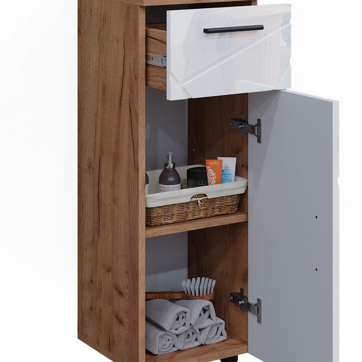 MIDISCHRANK Irma Eiche 30 x 81 cm - Weiß Hochglanz, Holzwerkstoff (30/81/30cm) - Vicco