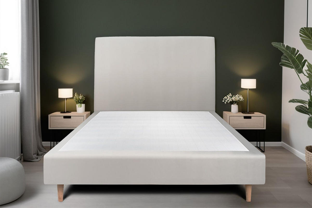 KOPFTEIL gepolstertes – hellgrauer Samtstoff - 150 cm - Beige/Hellgrau, Holz (150/120/10cm) - Sommeil de Plomb