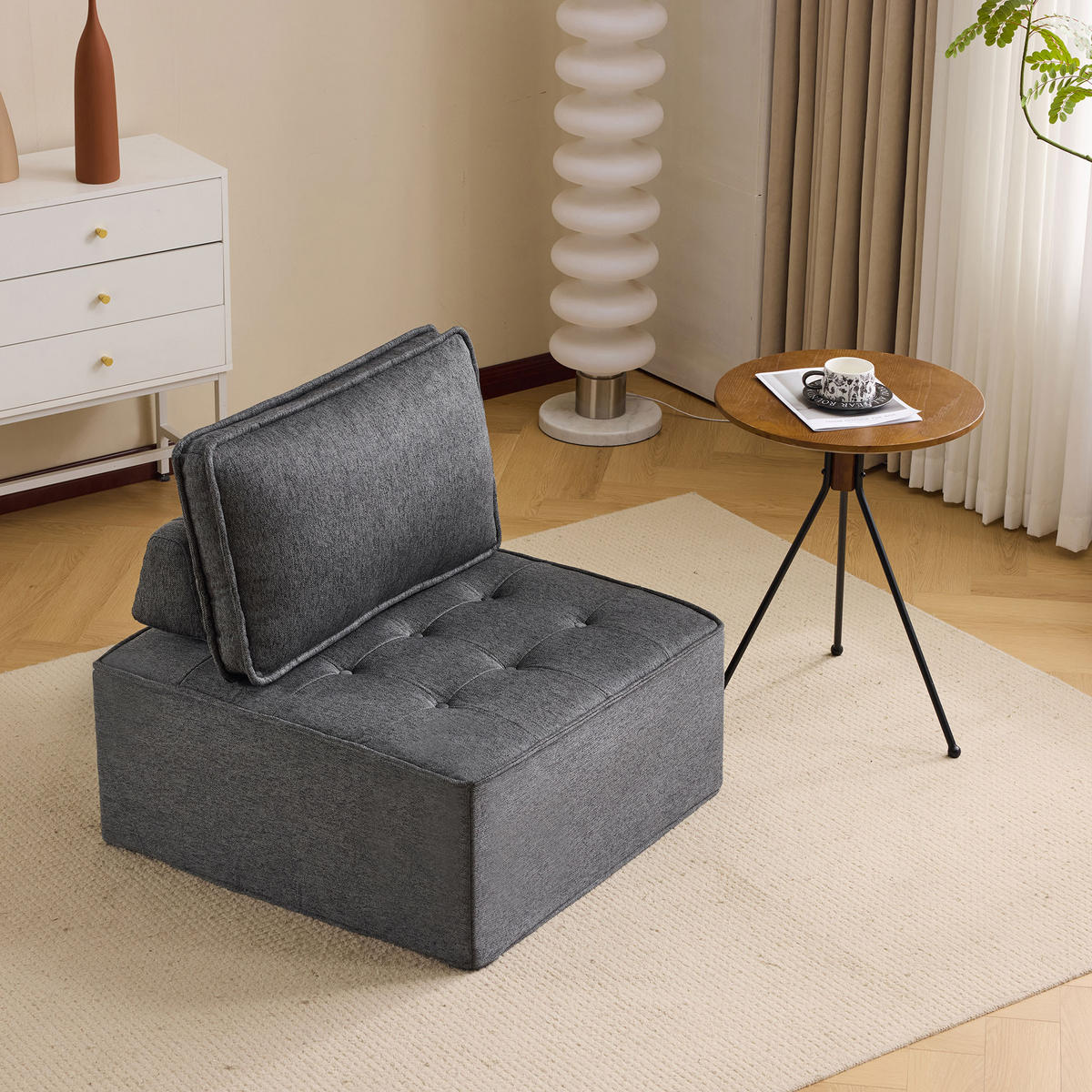SOFA Leinen Dunkelgrau - Dunkelgrau, Holzwerkstoff/Textil (81/81/81cm) - WISHDOR