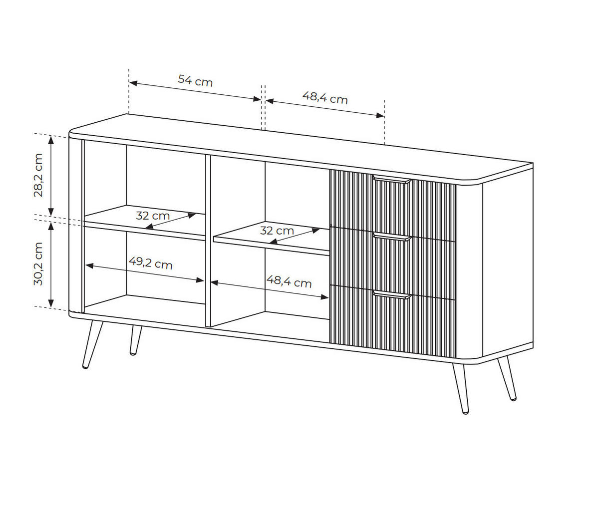 SIDEBOARD Flore 163 cm Weiß / Gold - mit 3 Schubladen und 2 Türen - Riffel-Optik - Gelb/Goldfarben, Holz/Holzwerkstoff (163/81/38cm) - Ravio