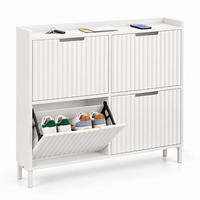 SCHUHKIPPER Weiß geriffelt 4 Fächer 90x100x19 cm - Weiß, Holzwerkstoff/Metall (100/90/19cm) - Relaxdays