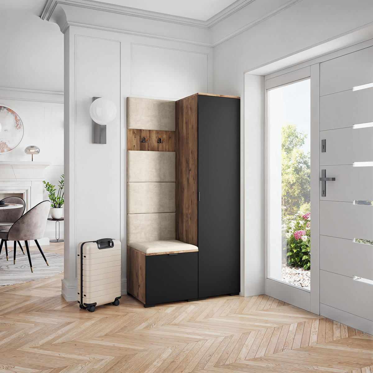 GARDEROBENSCHRANK LORI 95/181/51 cm Modern Eichefarben - Eichefarben/Schwarz, Holzwerkstoff (95/181/51cm) - MASSENO