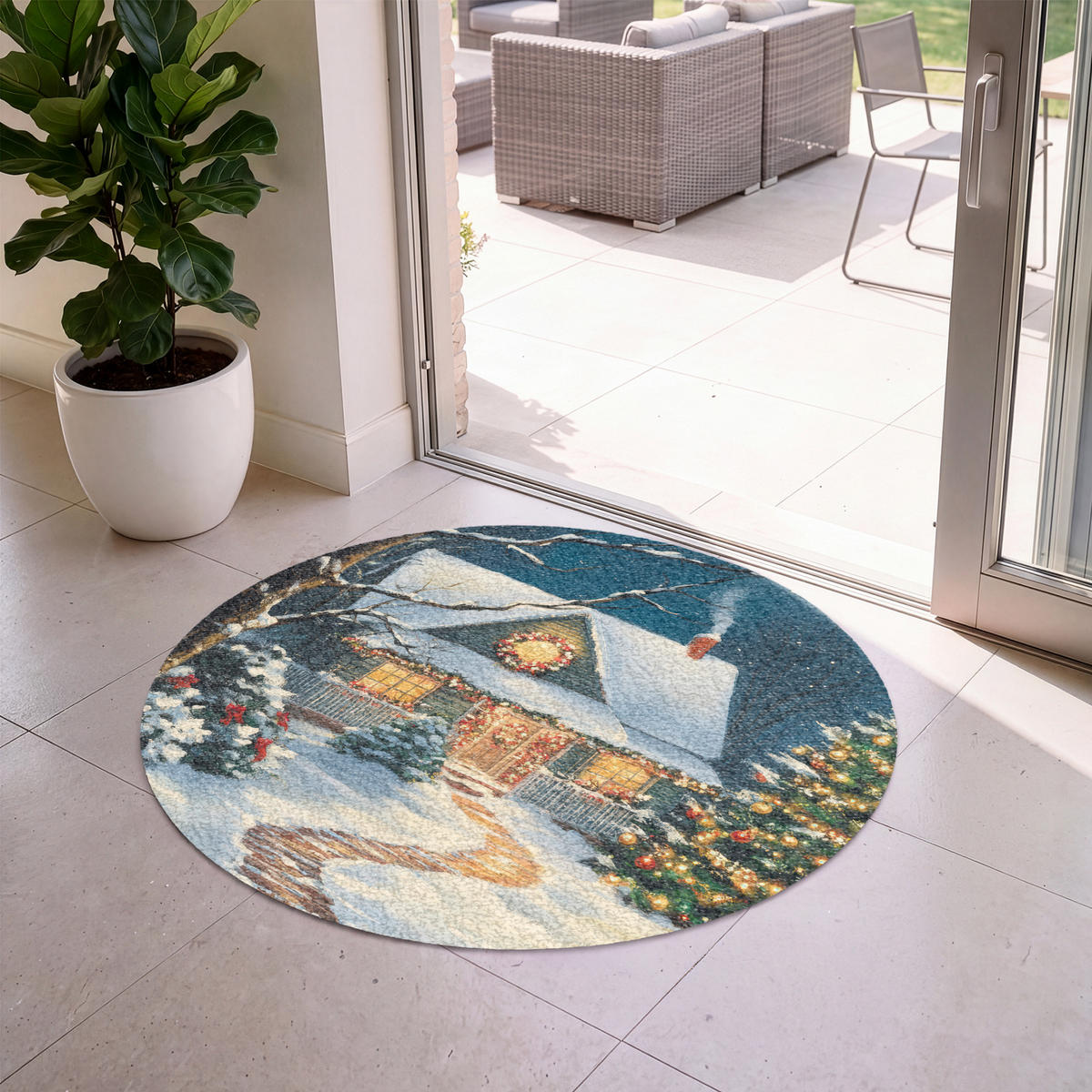 ROHOŽKA Vianoce - Vianočný stromček - Zima - Domov - Sneh 120x120 cm - viacfarebná, plast (120/120cm) - MuchoWow