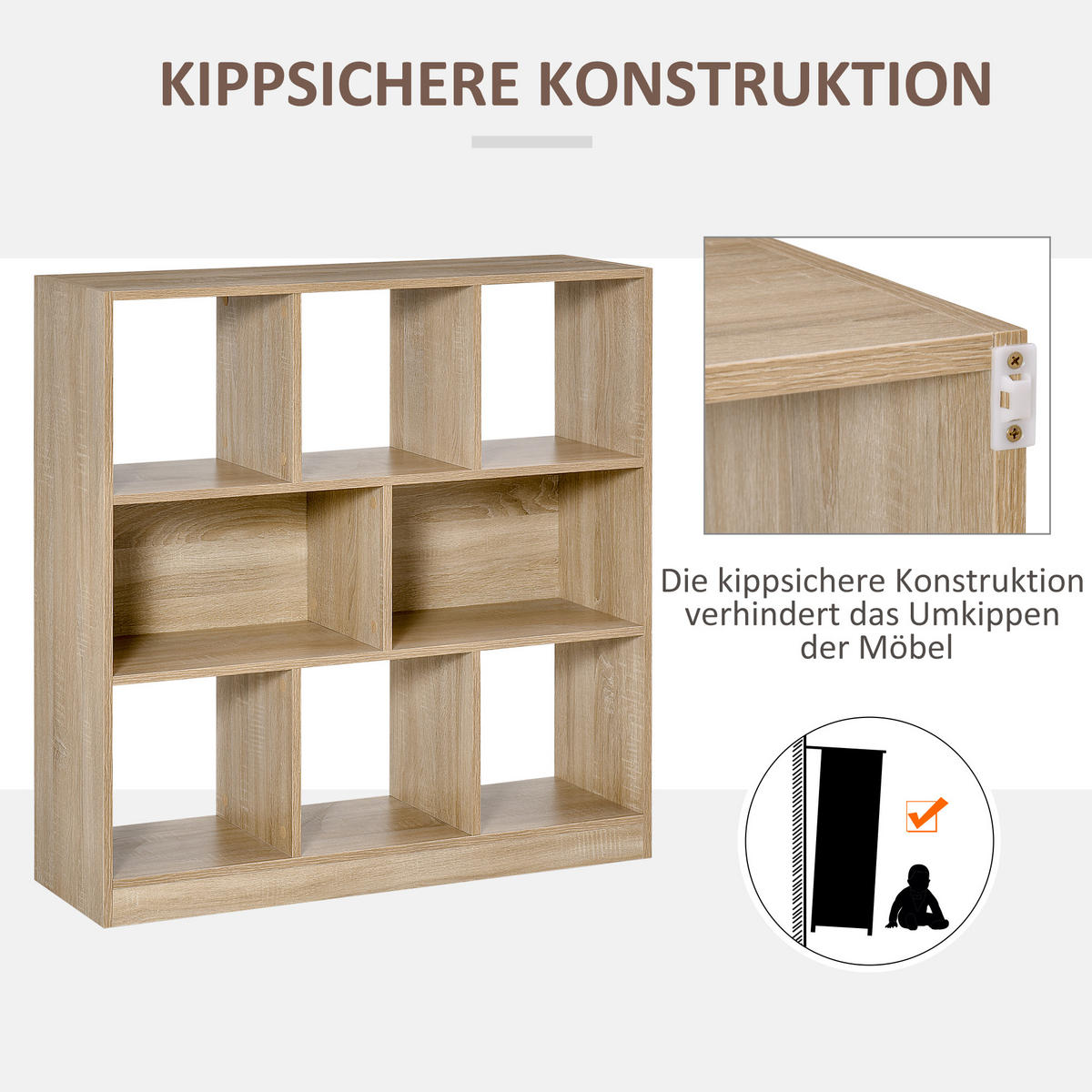 BÜCHERREGAL 3-stöckige Bücherregal Büroregal Home-Office Spanplatte Natur - Braun, Metall (30/100/97.5cm) - HOMCOM