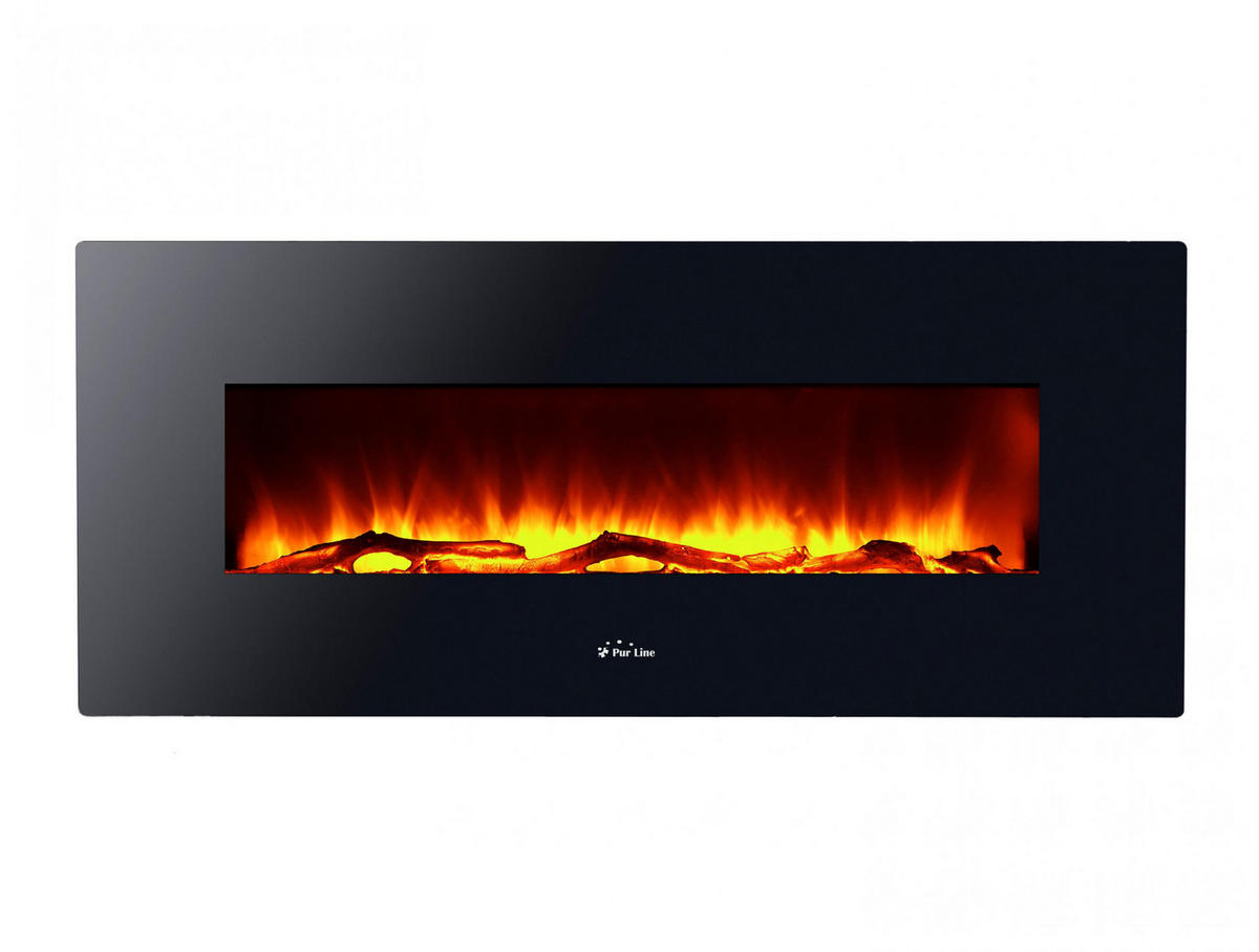 ELEKTROKAMIN Schwarz Wandmodell mit Heizung 1600 W - Schwarz, Glas (128/63/13cm) - Purline