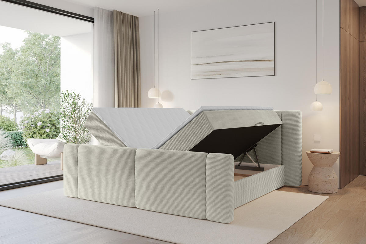 BOXBETT mit Matratze H3 - EVON Zanozek - 120x200 cm Creme - Creme, Holzwerkstoff (120/200cm) - ALTDECOR