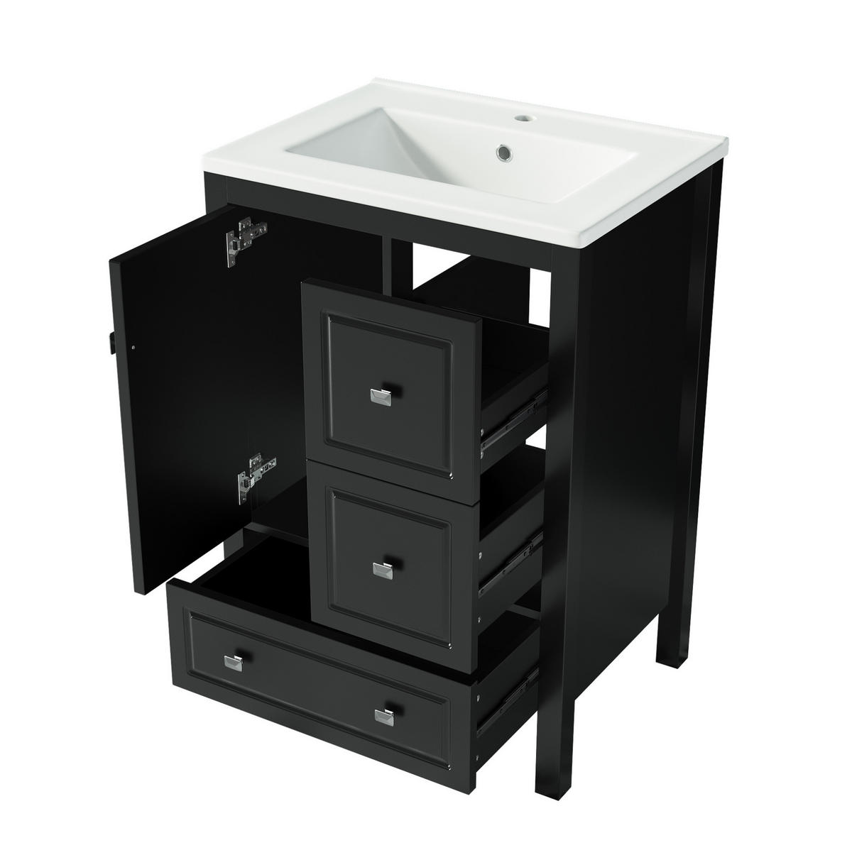 WASCHTISCH aus MDF und Keramik 62x47x90 cm Schwarz mit Stauraum und Soft-Close - Schwarz, Keramik (62/90/47cm) - Modfu
