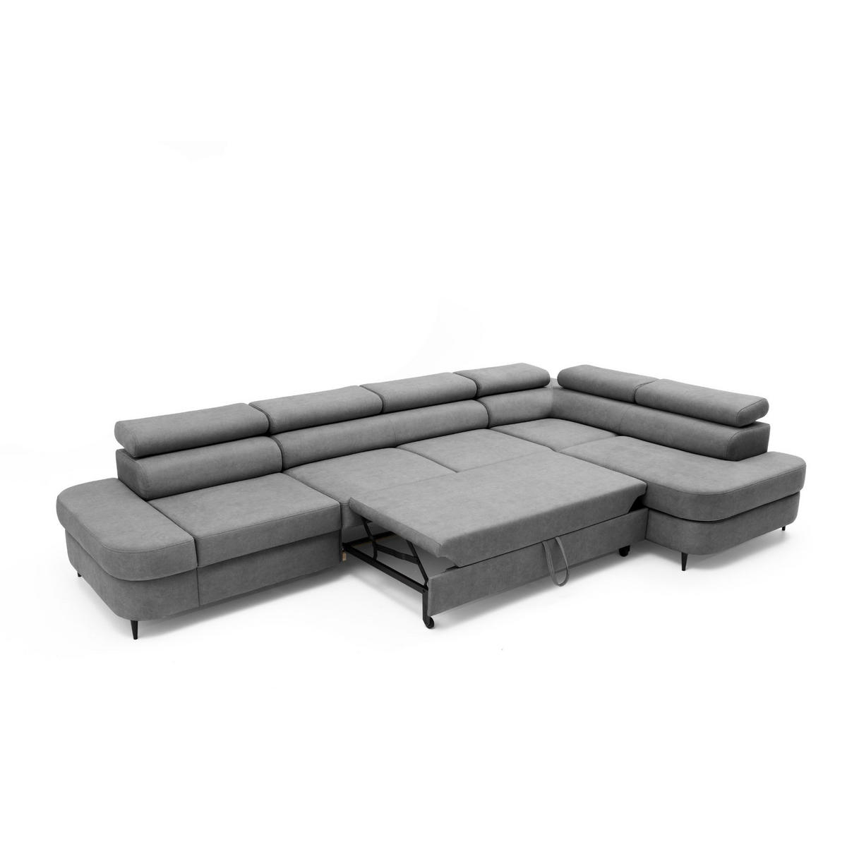 ECKSOFA PRIAM MAXI L-Form Rechts mit Schlaffunktion 125x195 Velours Grau - Schwarz/Grau, Holz/Textil (350/203cm) - Muffo