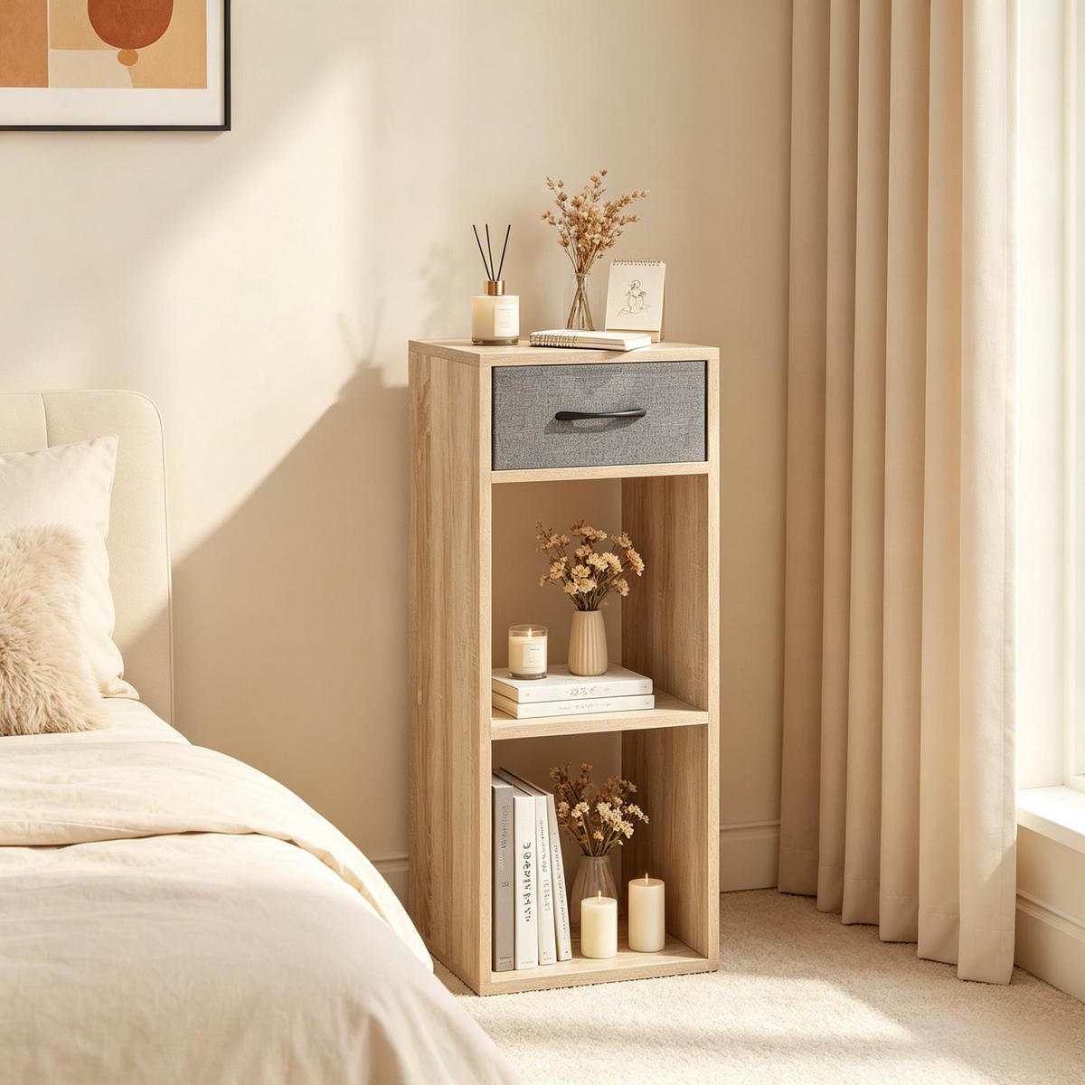 BÜCHERREGAL Grau/Eichefarben 1 Schublade 2 offene Fächer 32/30/80 cm - Grau, Holzwerkstoff (32.4/80/30cm) - PANGIVO