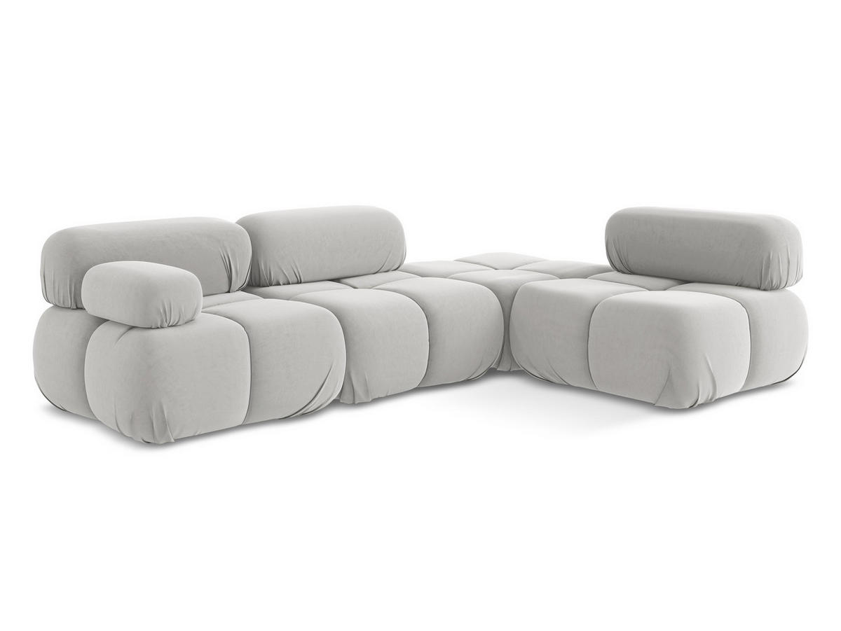 ECKSOFA Rechts Samt Stoff Grau - Silberfarben/Schwarz, Kunststoff/Textil (285/190cm) - Makamii