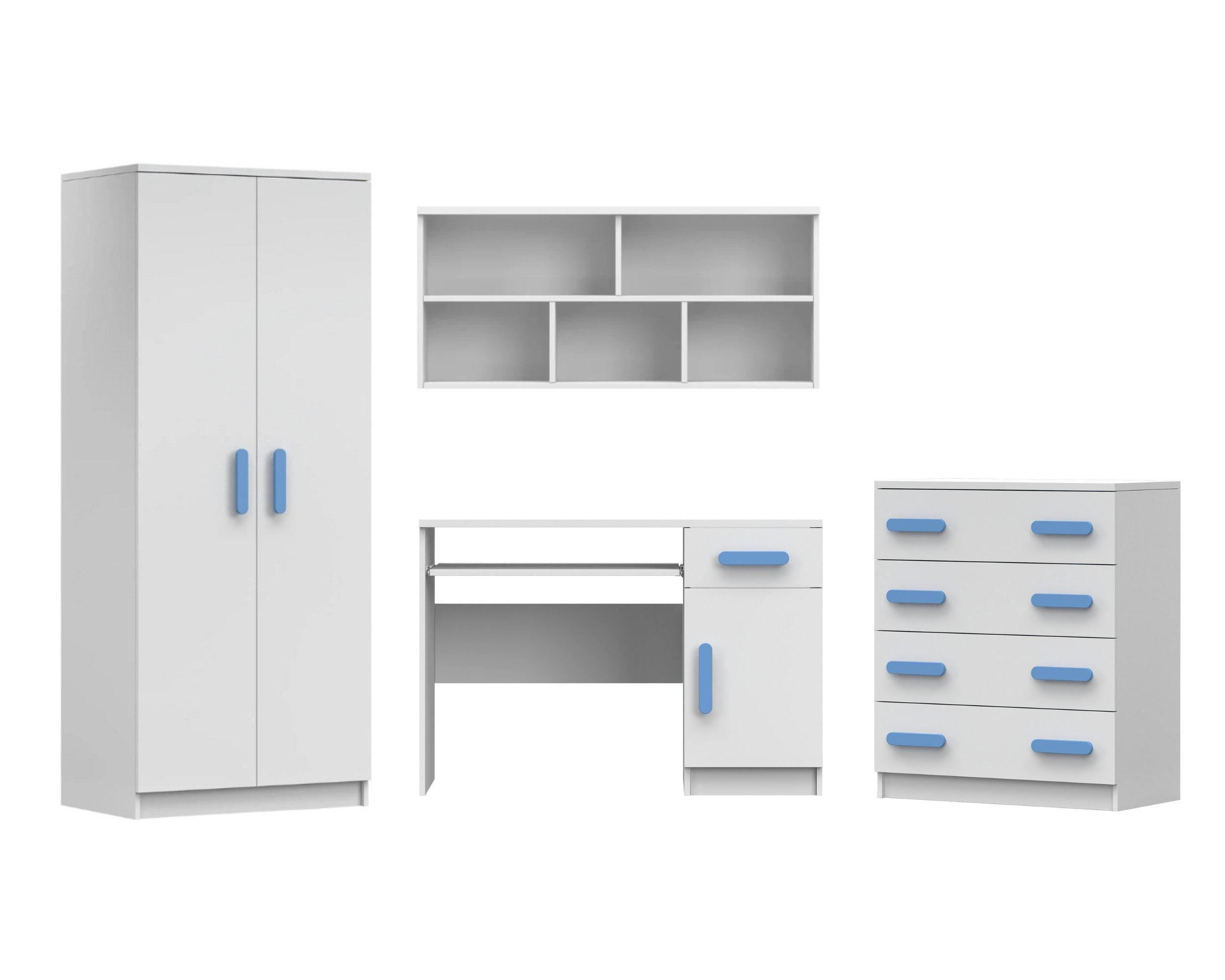 KINDERZIMMER-SET INGE III Weiß/Blau 4-teilig - Blau/Weiß, Holzwerkstoff (270/193/50cm) - Deine Möbel 24