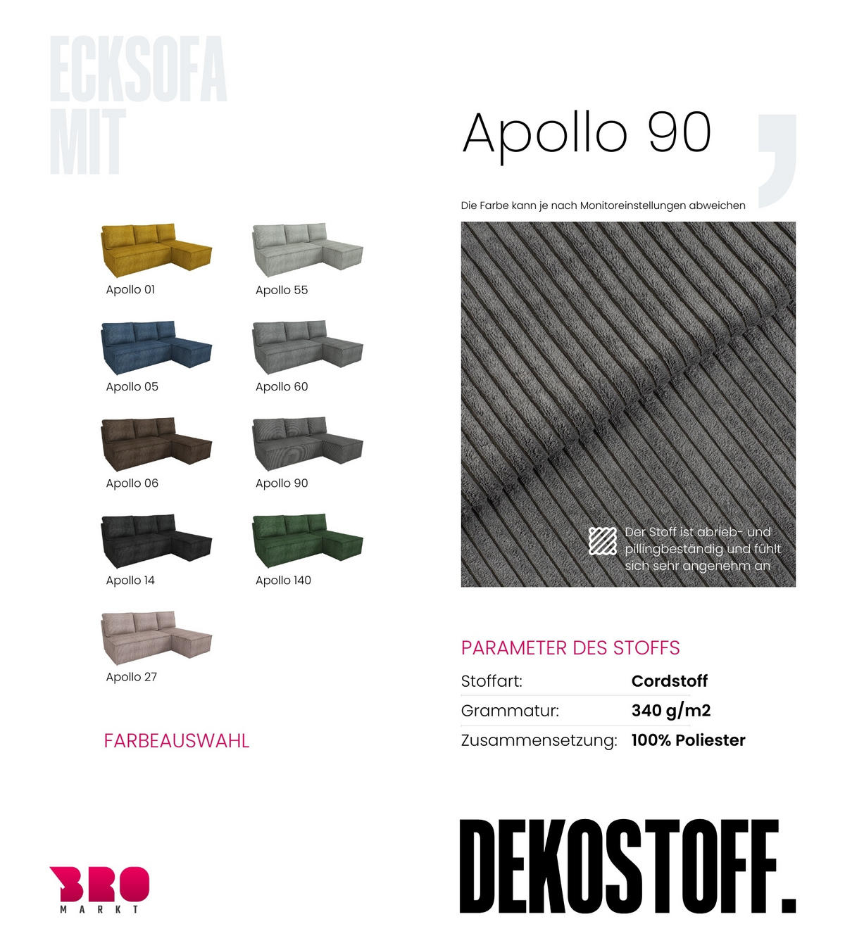 ECKSOFA Hector mit Schlaffunktion Grau Cord - Grau, Textil (200/141cm) - Bromarkt