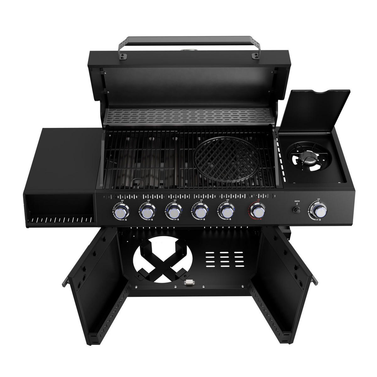 GASGRILL Tennessee Schwarz 6+1 - Schwarz, Metall (145/117/55cm) - Juskys