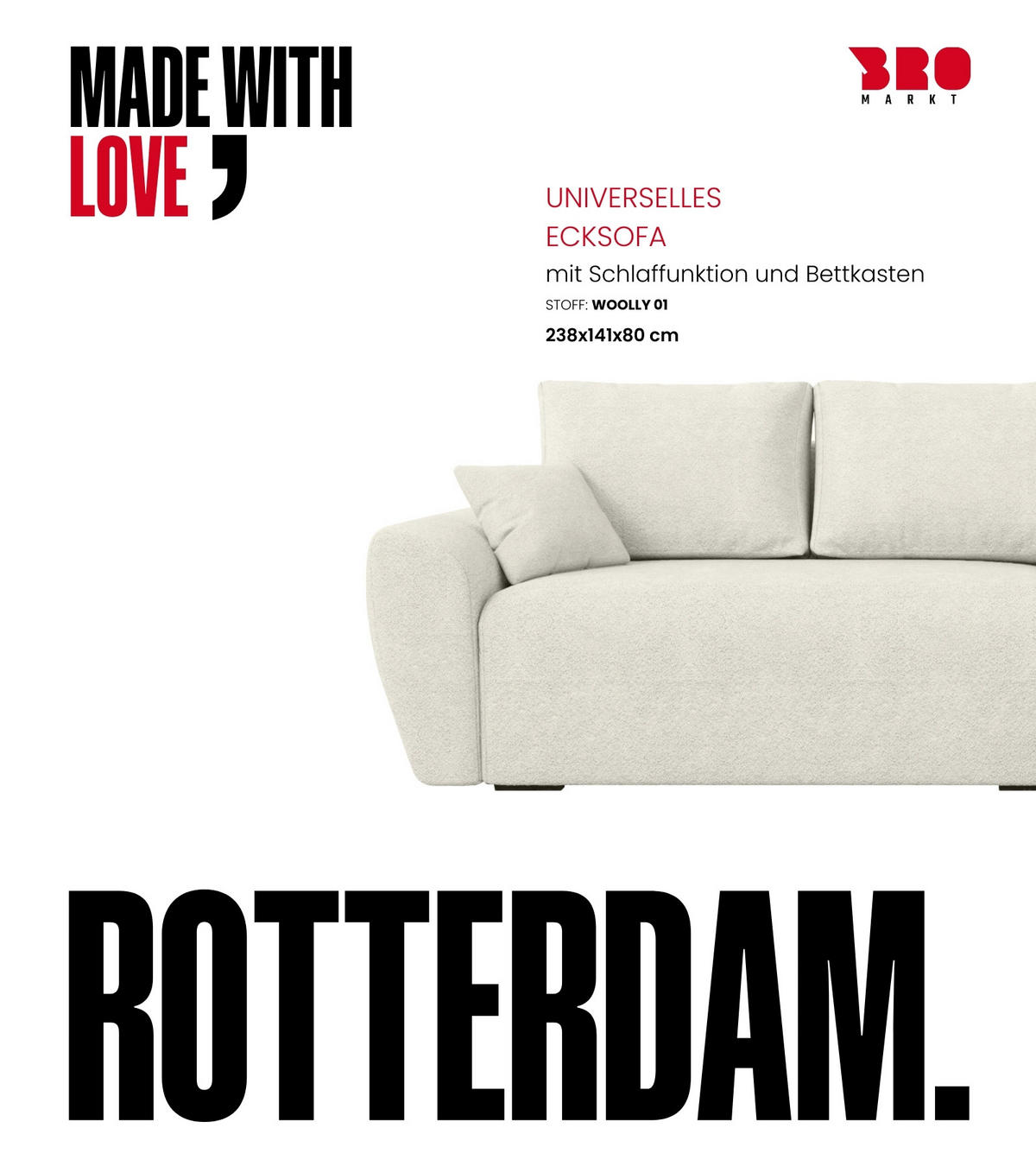 ECKSOFA Rotterdam mit Schlaffunktion Beige Bouclé - Beige, Textil (238/141cm) - Bromarkt