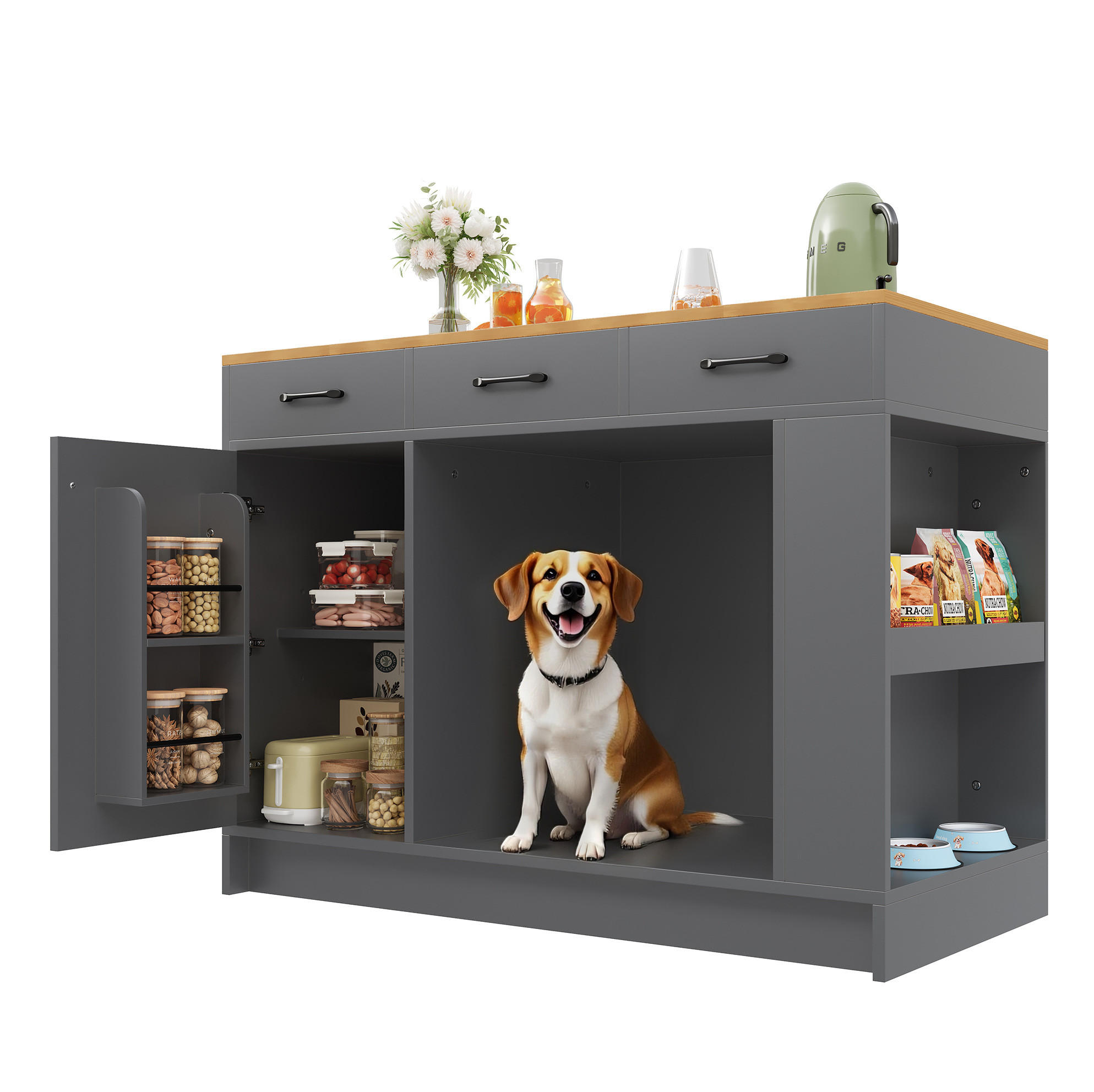 KÜCHENINSEL mit 3 Schubladen und Regalboden 120 x 60 x 90 cm Grey - Naturfarben, Holz (60/90/120cm) - Beauniv