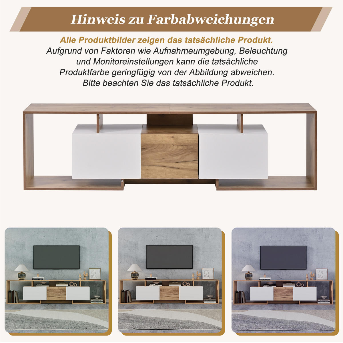 LOWBOARD in Weiß und Naturfarben mit 2 Klapptüren für Wohnzimmer, B180/T30/H49 - Weiß, Holzwerkstoff (180/49/30cm) - STILVORA