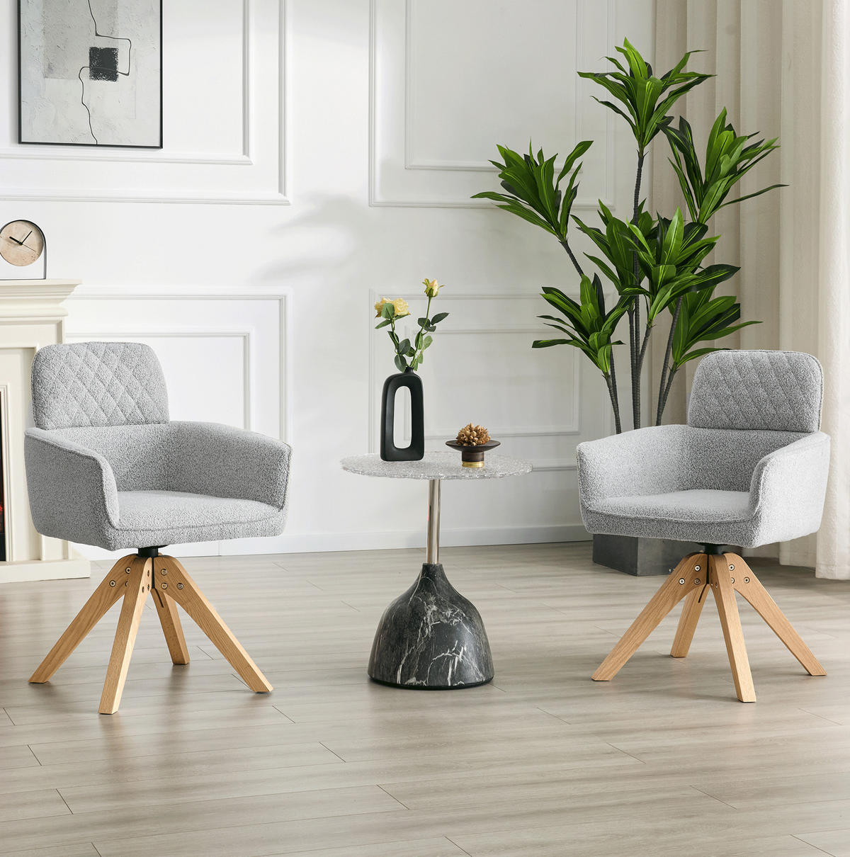 ESSZIMMERSTÜHLE 360° drehbar 2er-Set Hellgrau Massivholz - Hellgrau, Holz (51/85/53cm) - Meubliv