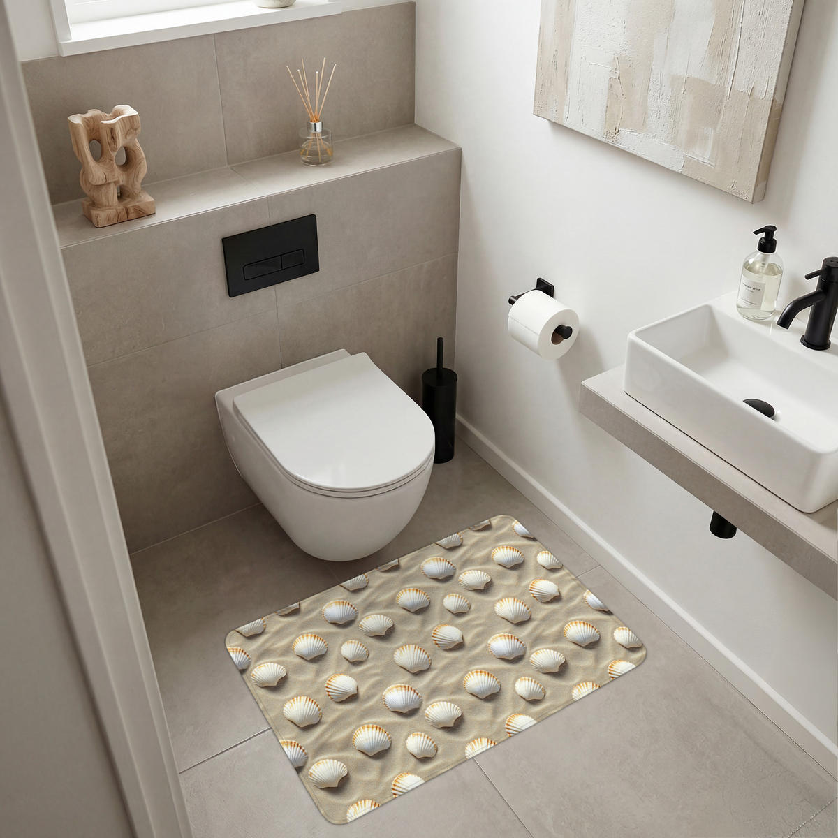 KOUPELNOVÁ PŘEDLOŽKA Mušle - Písek - Námořní 90x60 cm - písková barva, textil/plast (90/60cm) - OnlyWow
