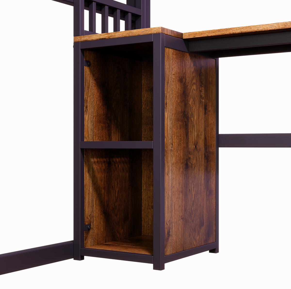 HOCHBETT 140/200 cm mit Lichtleiste, Steckdose, Schreibtisch, Staufächern - Schwarz, Metall (140/200cm) - MIVRAY