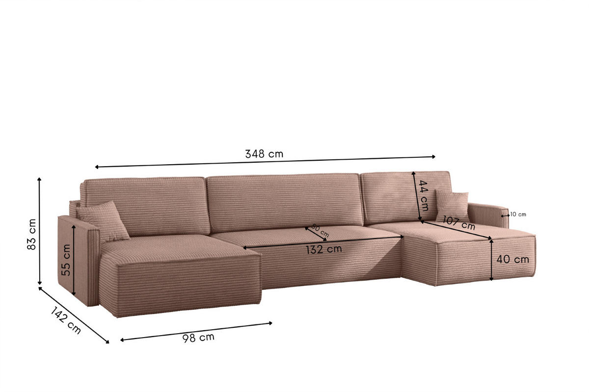 ECKSOFA Carlos Mit Schlaffunktion und Bettkasten Elegante Stoff Poso Rosa - Rosa, Holz/Textil (348/142cm) - Kaiser Möbel
