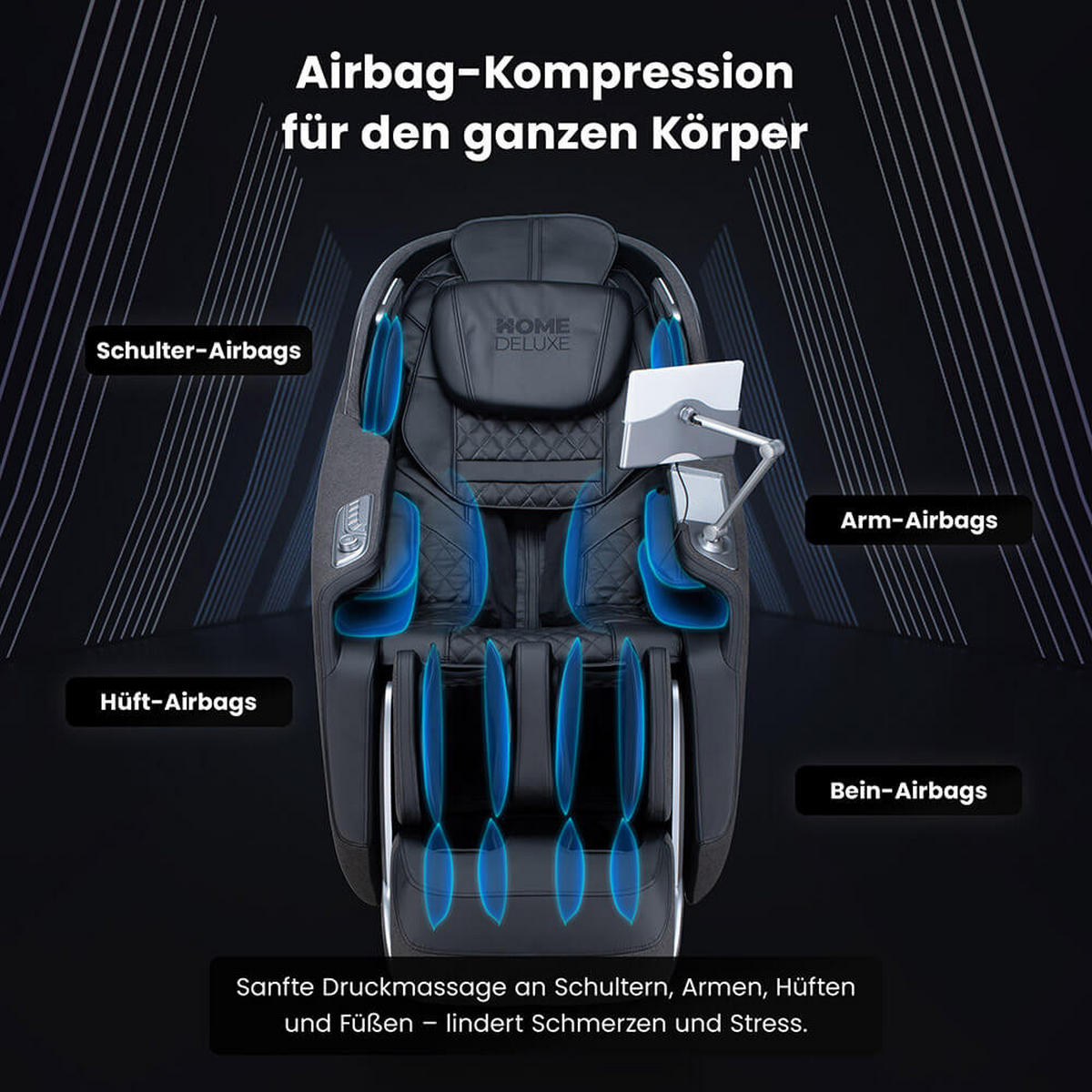 MASSAGESESSEL ALVINA mit Premium Webstoffpolsterung - Schwarz - Schwarz, Kunststoff (76.7/157/116cm) - Home Deluxe