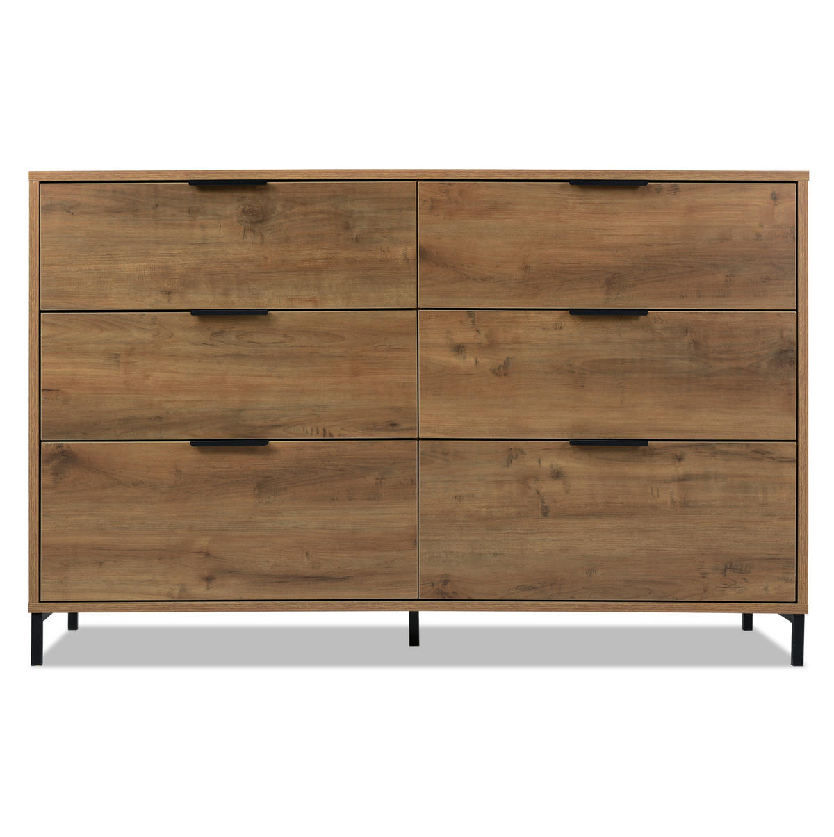 KOMMODE 120/40/76 cm in Dunkler Eiche mit 6 Schubladen und Metallgestell - Nussbaumfarben, Holzwerkstoff (120/76/40cm) - Flora Grace