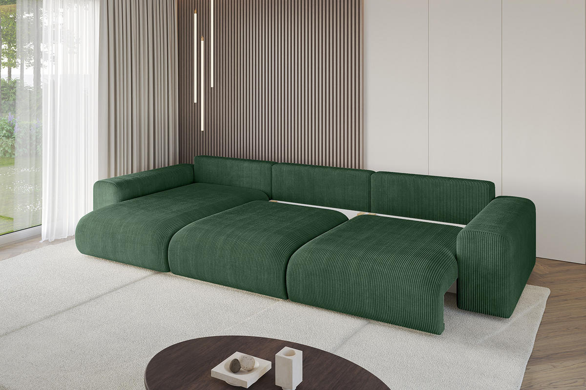 ECKSOFA Ottomane links ESKAR-L 364x176x84 Grün Cord - Schwarz/Grün, Holzwerkstoff/Kunststoff (364/176cm) - ALTDECOR