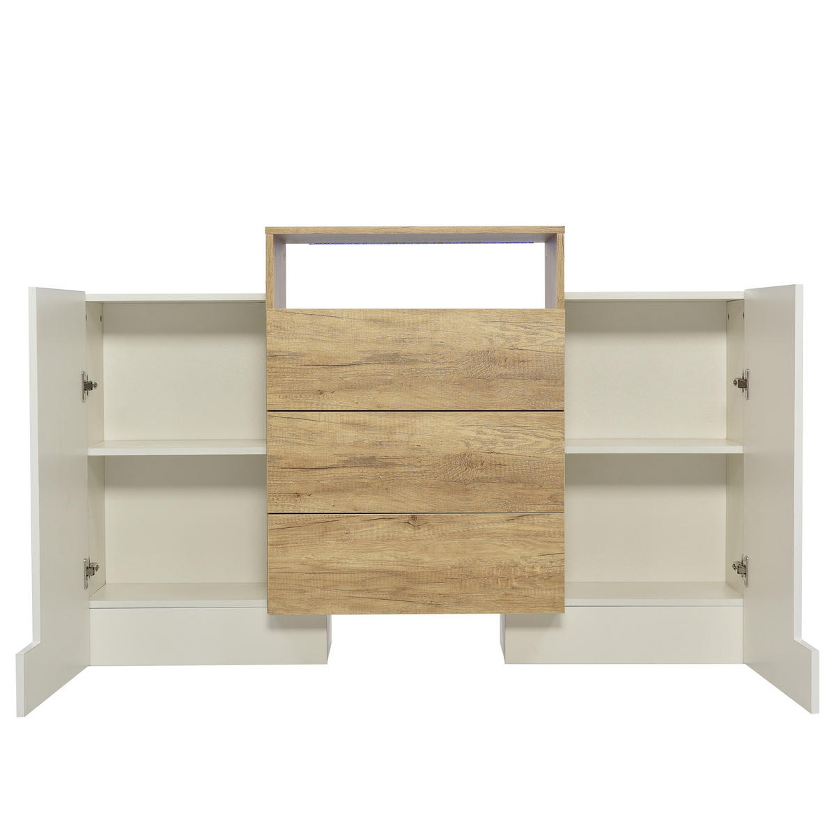SIDEBOARD 140/30/77,5 cm Weiß/Natur aus MDF mit LED-Beleuchtung - Naturfarben, Holzwerkstoff (140/77/30cm) - OKWISH